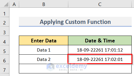Enter Date & Time in Excel by Forming a Custom Function