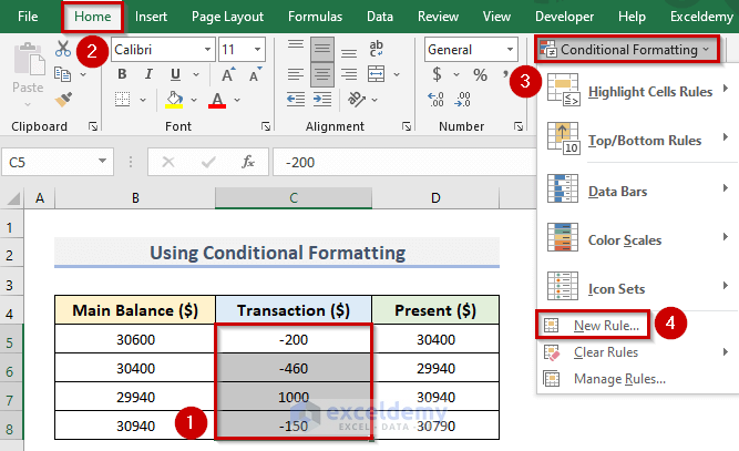Use Conditional Formatting to Make Negative Numbers Red in Excel
