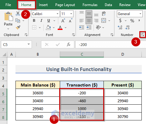Show Up Negative Numbers in Red with Built-In Excel Functionality