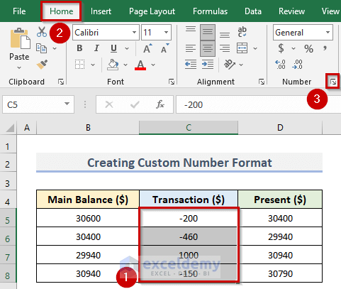Create Custom Number Format in Excel for Displaying Negative Numbers with Red Color