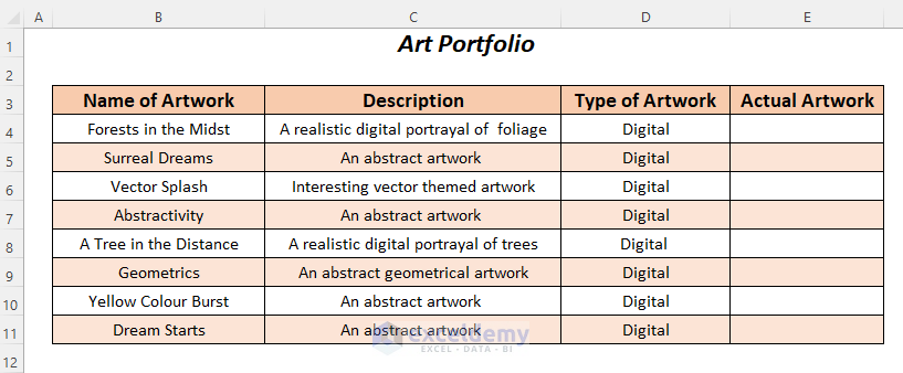 how to use excel objects to create an art portfolio