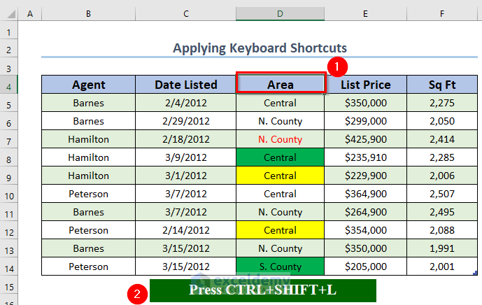 Applying Keyboard Shortcuts to Sort and Filter Excel Table