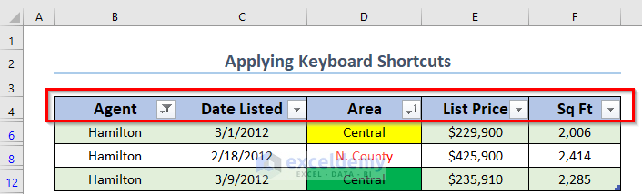 Result for Keyboard Shortcuts to Sort and Filter with Excel Table