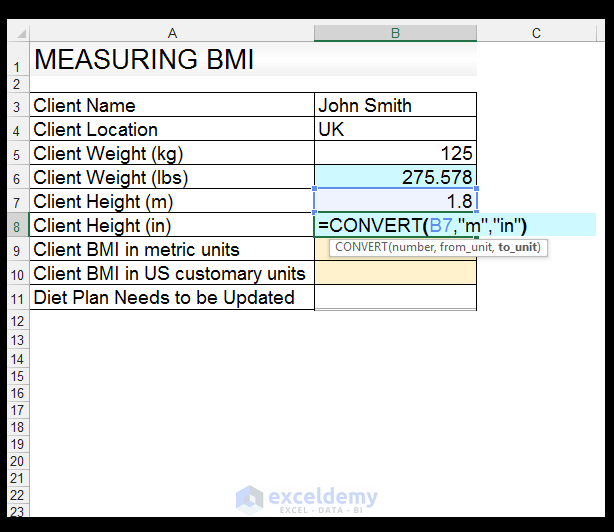 How To Use The Convert Function In Excel And Creating A Bmi