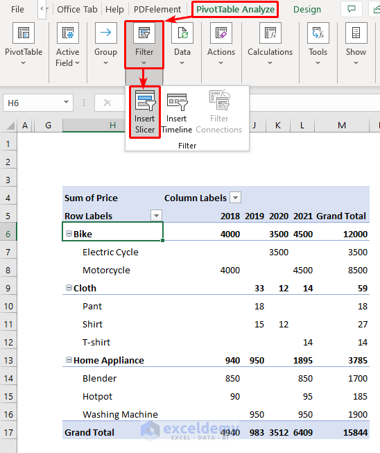 Apply Slicers to Filter Data in Pivot Table