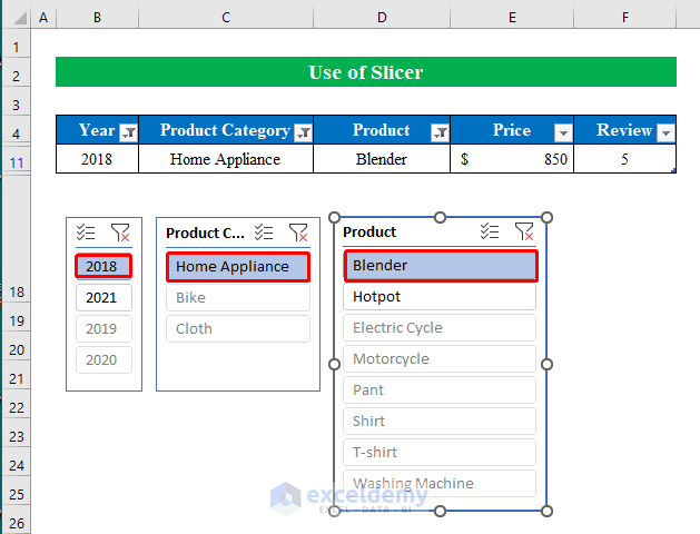 Use Slicers to Filter Data from Worksheet