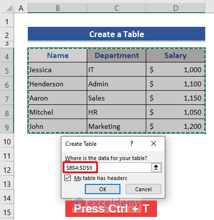 Create an Excel Table
