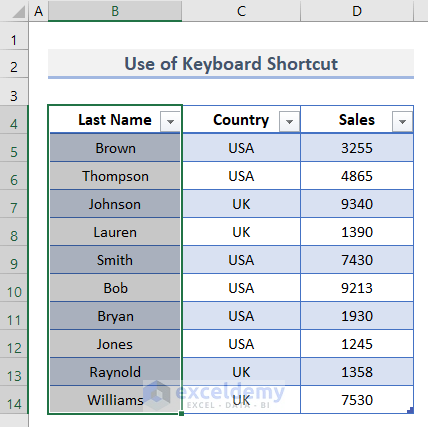 Use Keyboard Shortcut to Navigate Excel Table
