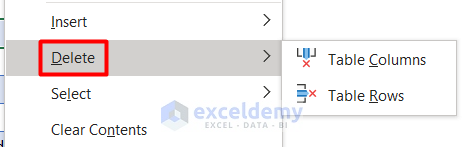 Delete Row/Column During Excel Table Navigation
