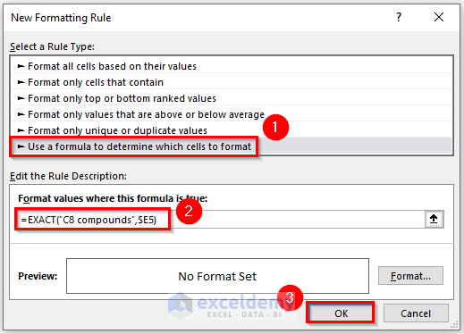 Using EXACT Function with Conditional Formatting