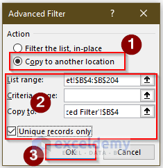 Using Advanced Filter to Get Unique Value in Excel