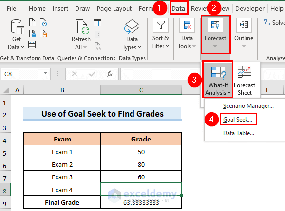 Opening Goal seek Window to Use Goal Seek to Find an Input Value in Excel