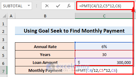 Insert Formula to Use Goal Seek to Find an Input Value in Excel