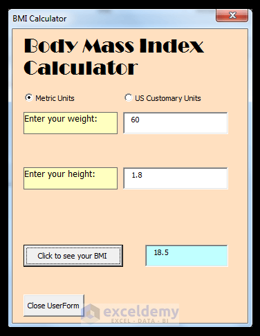 metric bmi calculation