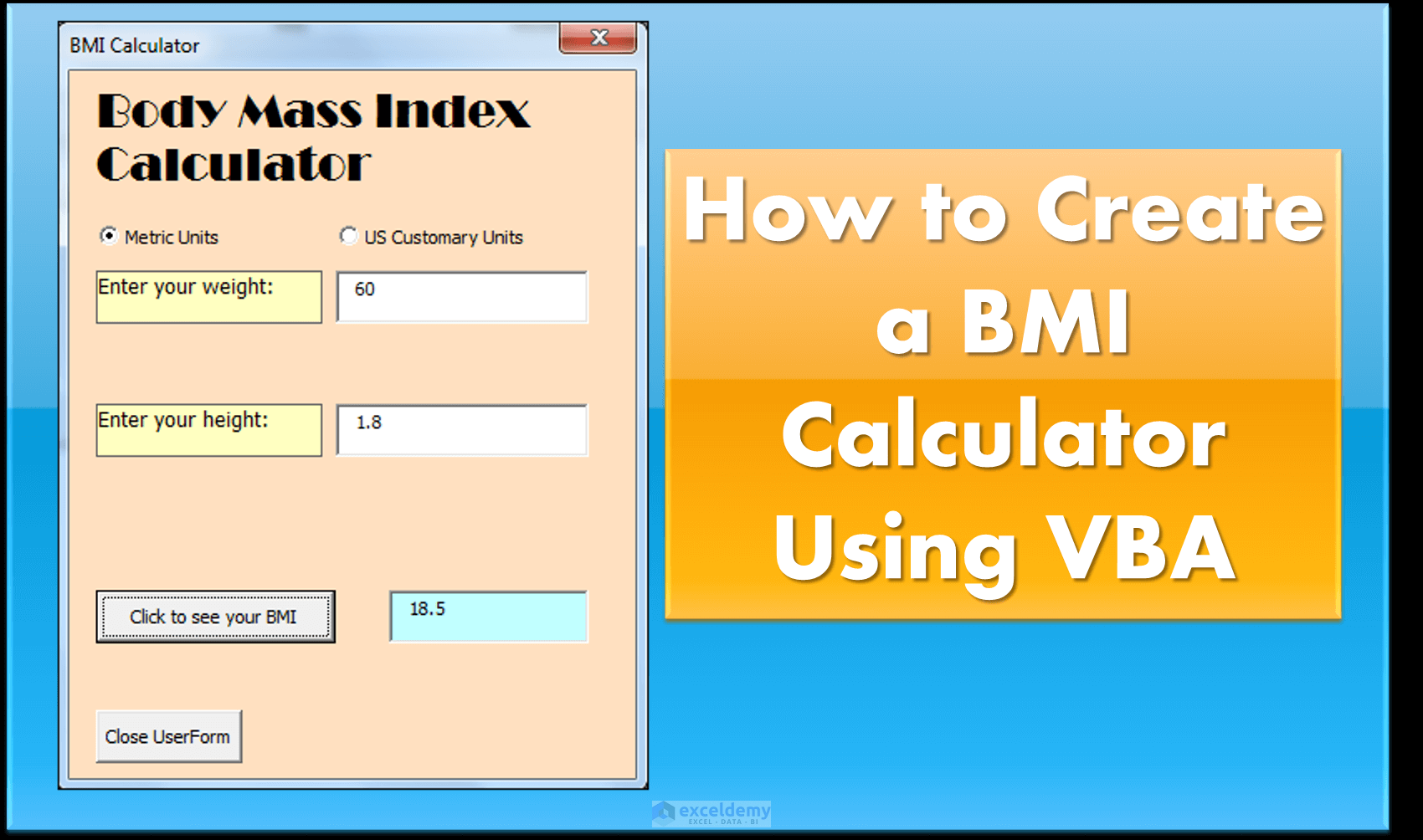 How To Create A Body Mass Index Bmi Calculator In Excel Using