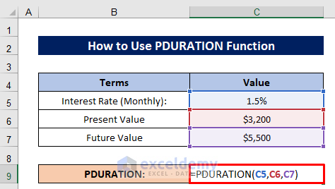 Formula with PDURATION Function: Calculate Monthly Periods from Yearly Rate