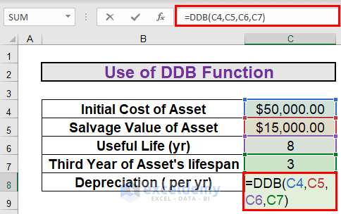 DDB Function to calculate depreciation in excel