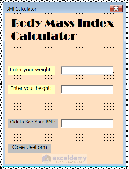 Result to Create a Body Mass Index Calculator in Excel Using VBA