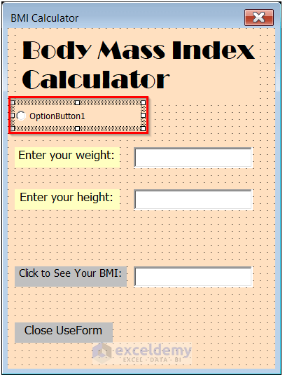 Inserting Pointer Button to Create a Body Mass Index Calculator in Excel Using VBA
