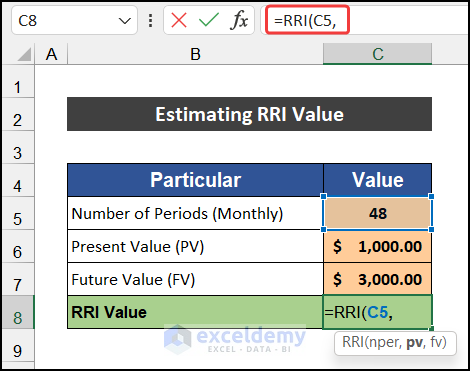 Inputting nper value in RRI function