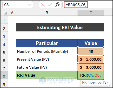 Inputting PV value in RRI function