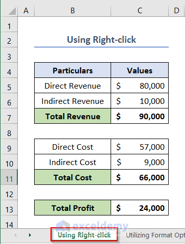 Using Right-click on Sheet Tab