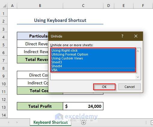hide and unhide excel worksheets from a workbook