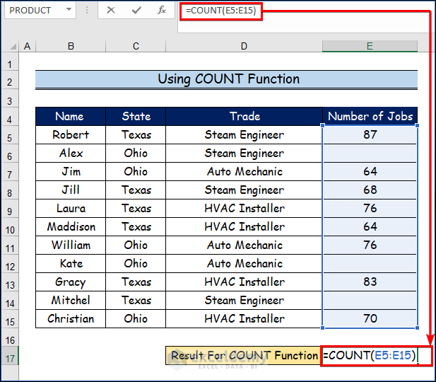 Using COUNT Function to Count Cell Numbers in Excel