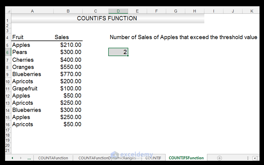 Excel COUNTIFS Function Image 3