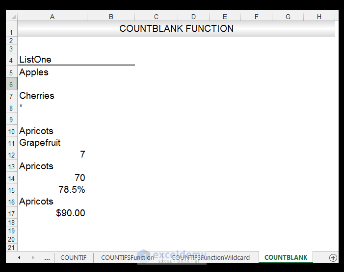 Excel COUNTBLANK Function Image 1