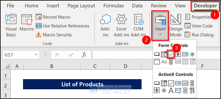inserting check box in excel form controls