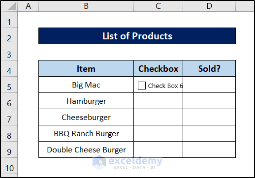 check box from excel form controls inserted