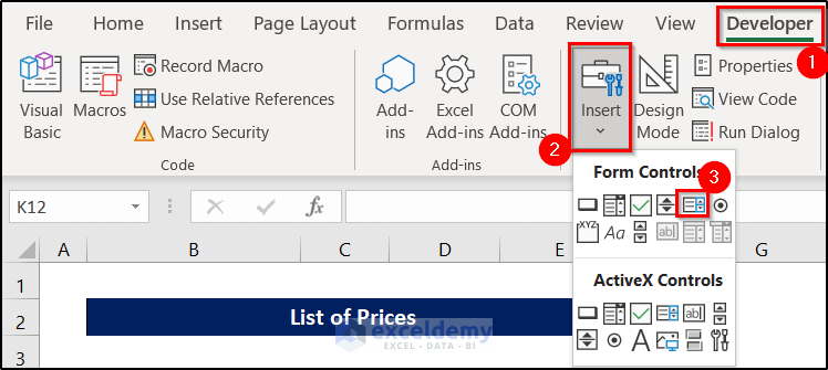 inserting list box from excel form controls