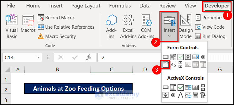 inserting group box excel form controls