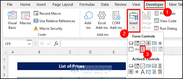 inserting scroll bar from excel form controls