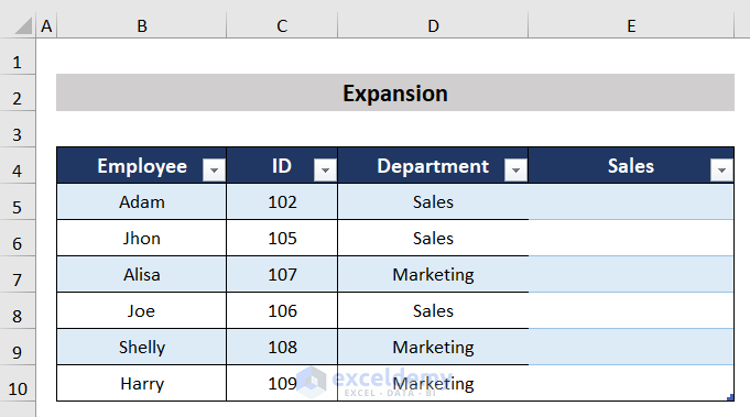 expanding the table to describe excel table vs range