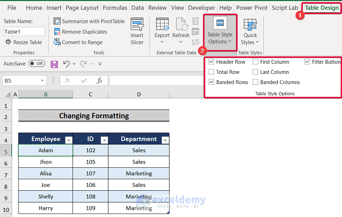 changing formatting to describe excel table vs range