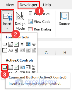 Add an Active X Control CommandButton on worksheet