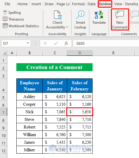Create a Comment for a Cell for creating and editing excel comments