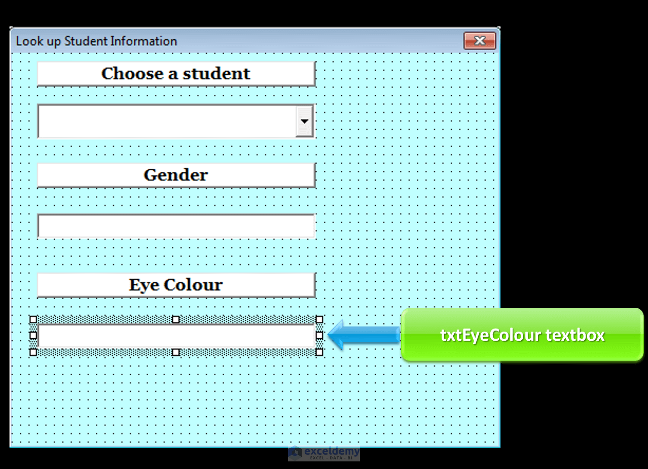 Look up student information User Form