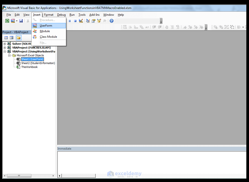 Creating User Form in Excel VBA Editor