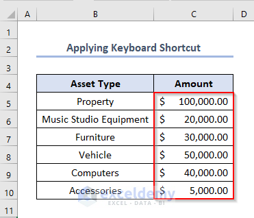 Keyboard Shortcut to Apply Accounting Number Format in Excel