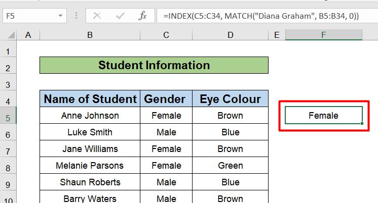 Index and match function in excel vba