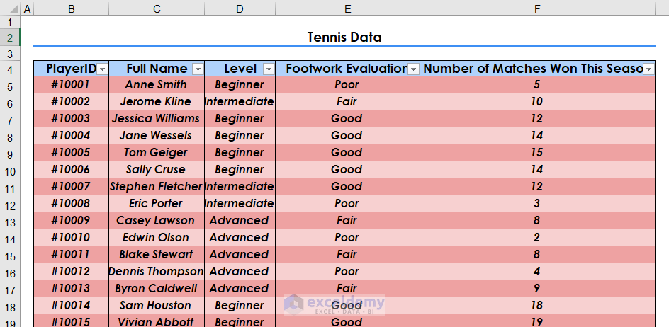 a well formatted Excel table with professional look