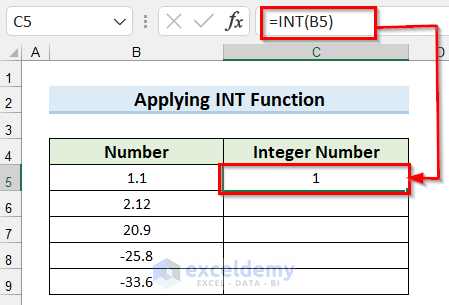 INT Function from All Types of Round Functions in Excel