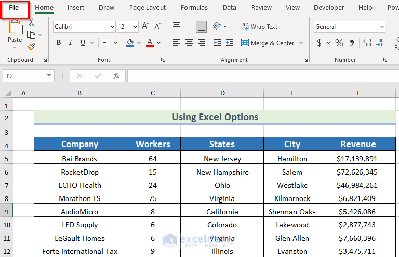 Using Excel Options to Change Excel Spreadsheet Color