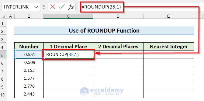 Use of ROUNDUP Function