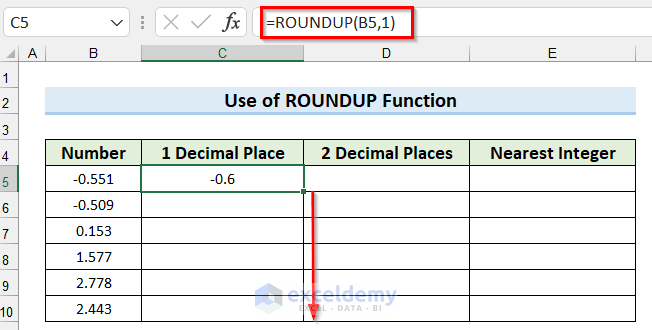 Rounding Up Number to 1 Decimal Point by Using ROUNDUP Function in Excel from All Types of Round Functions