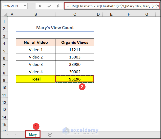 Getting External Reference in Excel from Sheet Mary