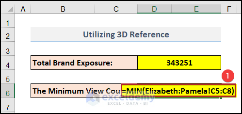 3D Referencing in Excel with MIN Function